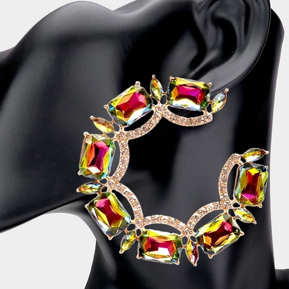 Rectangle stone hoop earrings - Picture 2 of 3